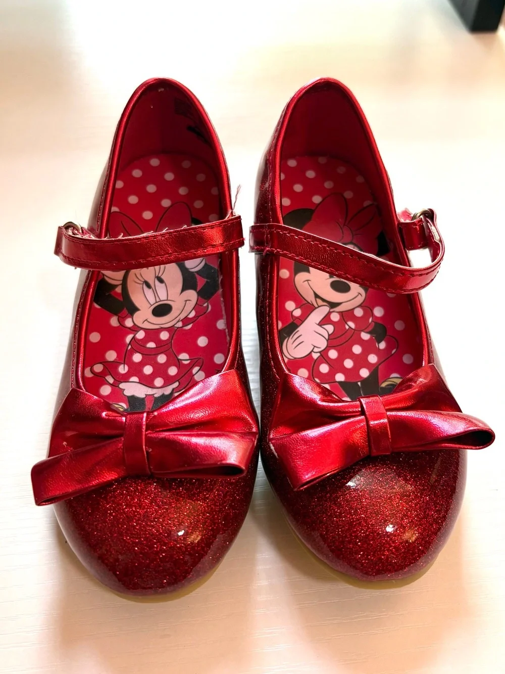DISNEY MINNIE MOUSE RED GLITTER HEELS TODDLER SIZE 9